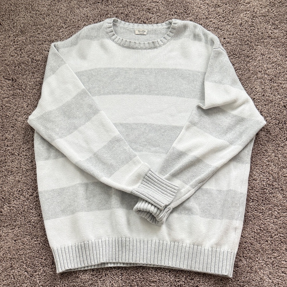 John Galt Oversized Gray and White Striped Crewneck Sweater